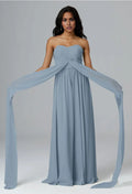 A-line V-Neck Floor Length Short Sleeves Prom Dresses Sleeveless Strapless Cheap Bridesmaid Dresses With Slit