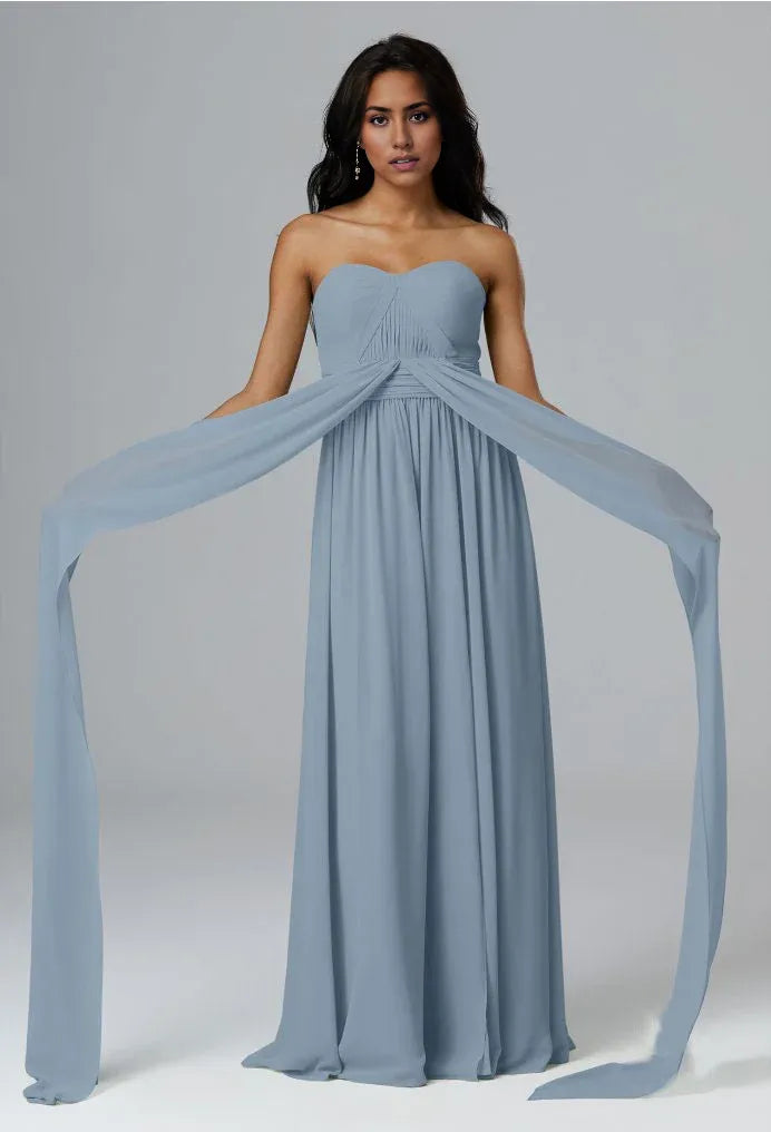 A-line V-Neck Floor Length Short Sleeves Prom Dresses Sleeveless Strapless Cheap Bridesmaid Dresses With Slit