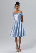 A-line Off the Shoulder Knee Length Cap Sleeves Prom Dresses Chic Ruching Petite Homecoming Dresses With Sleeves