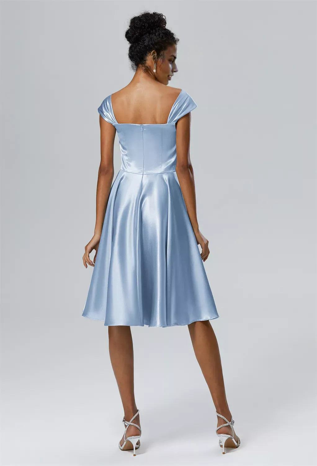 A-line Off the Shoulder Knee Length Cap Sleeves Prom Dresses Chic Ruching Petite Homecoming Dresses With Sleeves