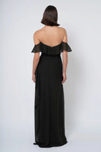 A-line Off the Shoulder Scoop Neck With Ruffle Sleeve Slit Trendy Floor Length Ball Gowns Backless Beautiful Floor Length Prom Dresses