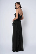 A-line Off the Shoulder Scoop Neck With Ruffle Sleeve Slit Trendy Floor Length Ball Gowns Backless Beautiful Floor Length Prom Dresses