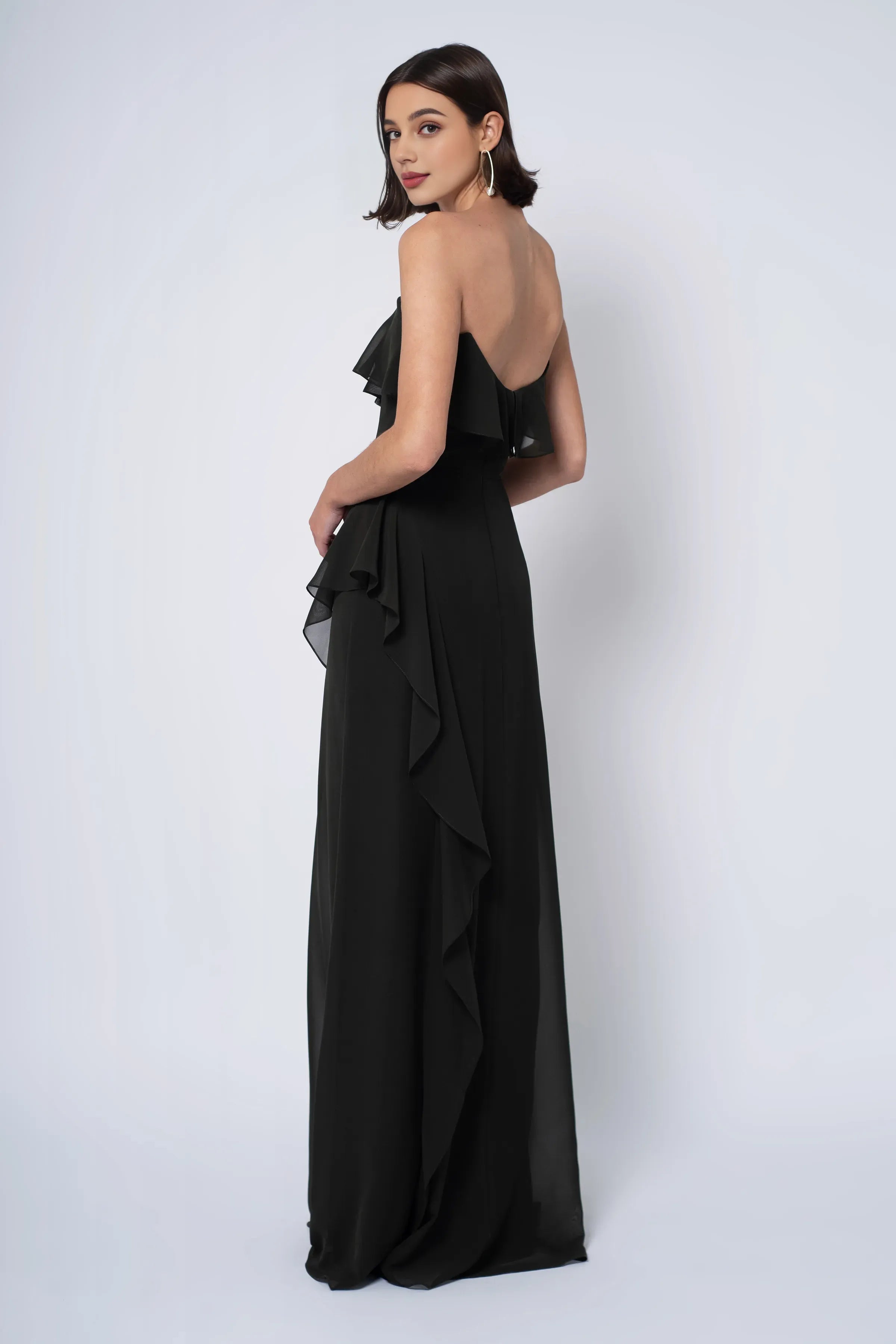 A-line Off the Shoulder Scoop Neck With Ruffle Sleeve Slit Trendy Floor Length Ball Gowns Backless Beautiful Floor Length Prom Dresses