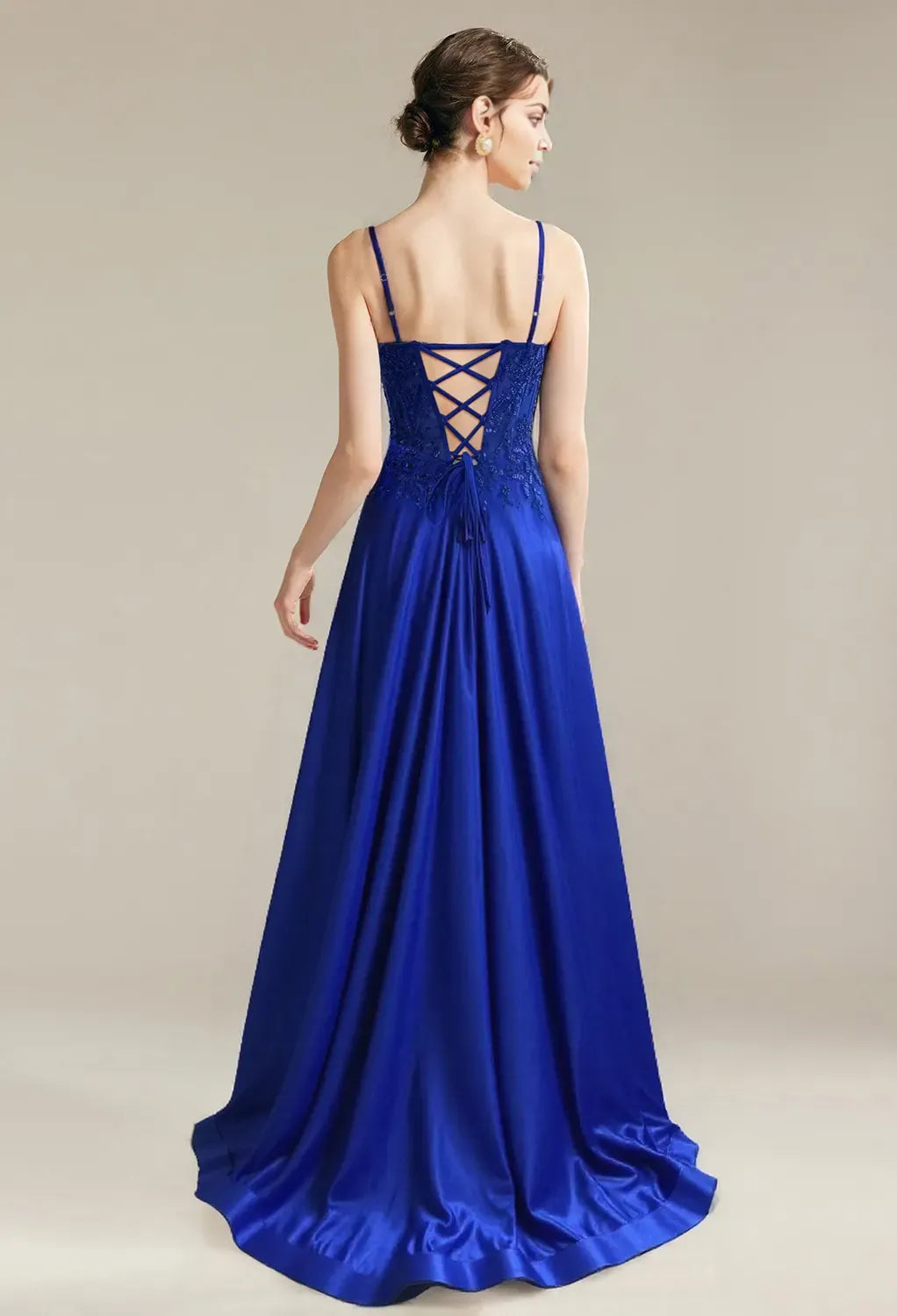 A-line Spaghetti Straps Floor Length Prom Dresses Sleeveless Appliques Off the Shoulder Cheap V Neck Long Gowns