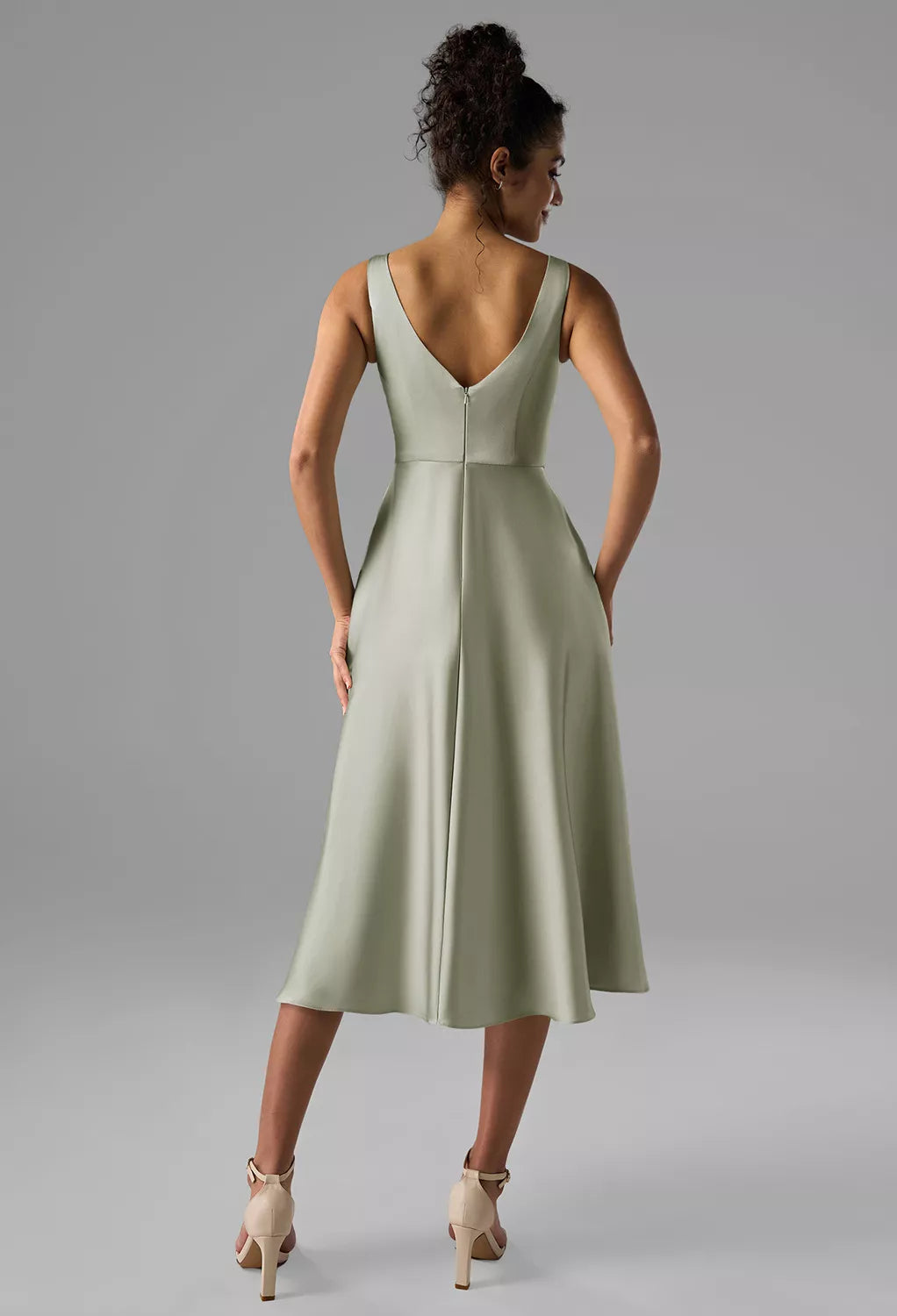 A-line Square-Neck Tea Length Sleeveless Prom Dresses Beautiful No Slit Affordable Evening Dresses
