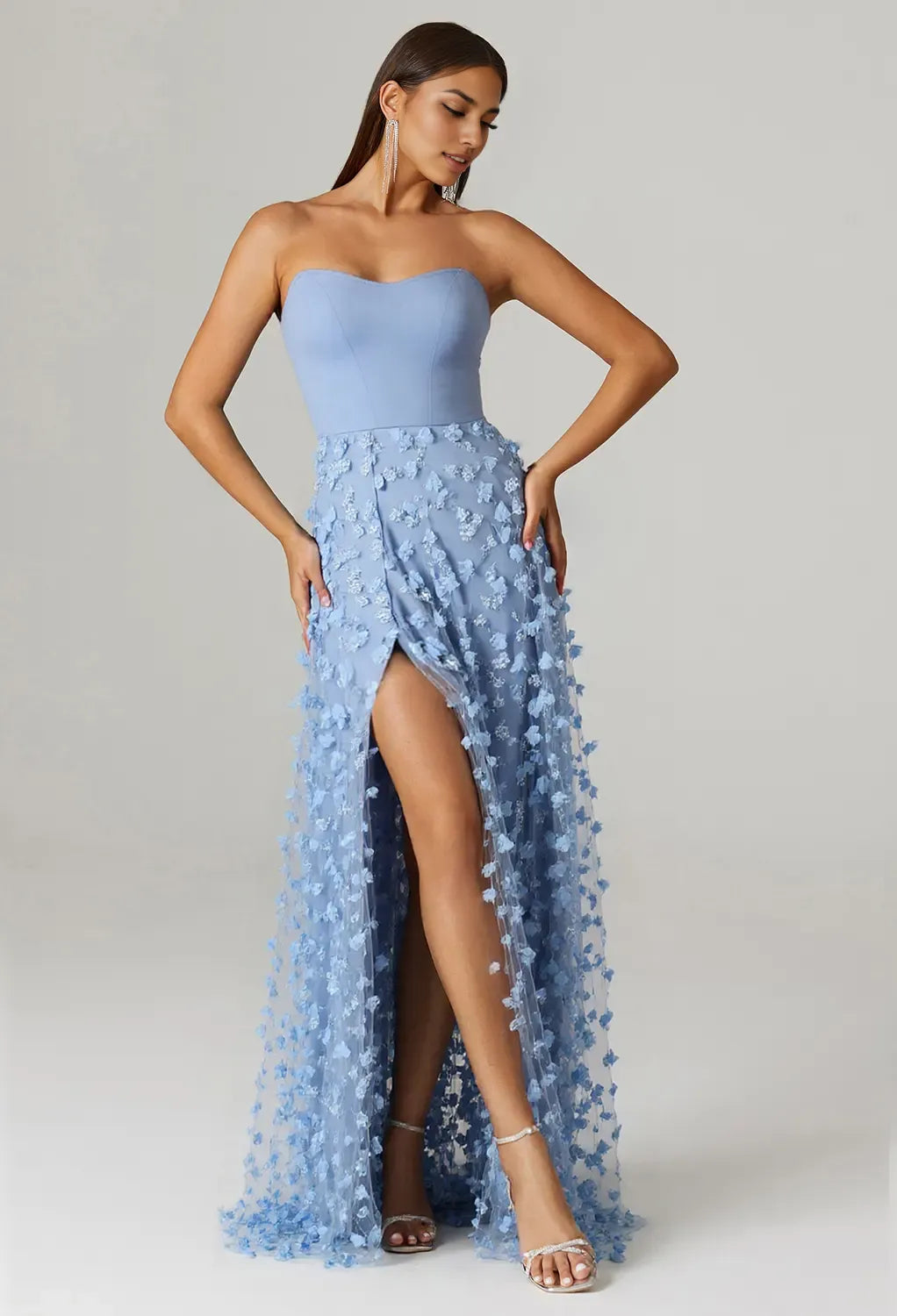 A-line Sweetheart Neckline Floor Length Prom Dresses Strapless Sleeveless Floral Embroidered Off the Shoulder Evening Dresses price