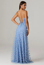 A-line Sweetheart Neckline Floor Length Prom Dresses Strapless Sleeveless Floral Embroidered Off the Shoulder Evening Dresses price