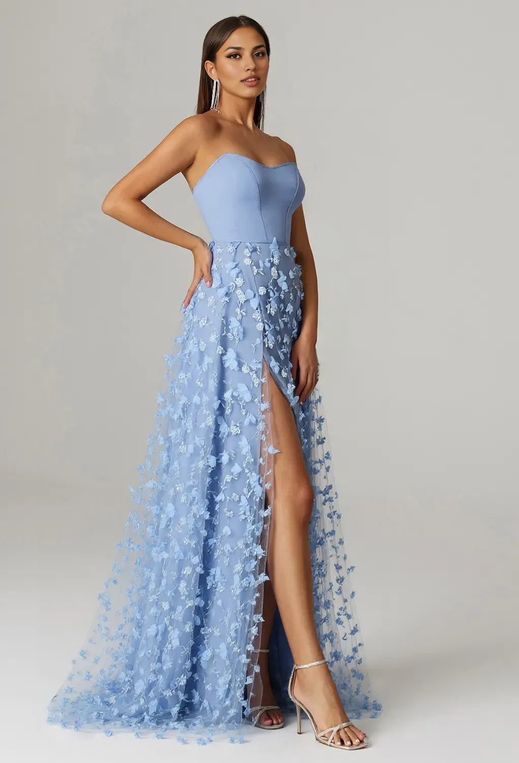 A-line Sweetheart Neckline Floor Length Prom Dresses Strapless Sleeveless Floral Embroidered Off the Shoulder Evening Dresses price