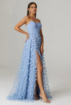 A-line Sweetheart Neckline Floor Length Prom Dresses Strapless Sleeveless Floral Embroidered Off the Shoulder Evening Dresses price