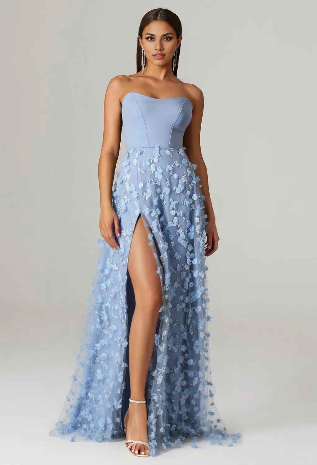 A-line Sweetheart Neckline Floor Length Prom Dresses Strapless Sleeveless Floral Embroidered Off the Shoulder Evening Dresses price