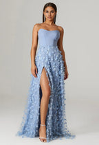 A-line Sweetheart Neckline Floor Length Prom Dresses Strapless Sleeveless Floral Embroidered Off the Shoulder Evening Dresses price