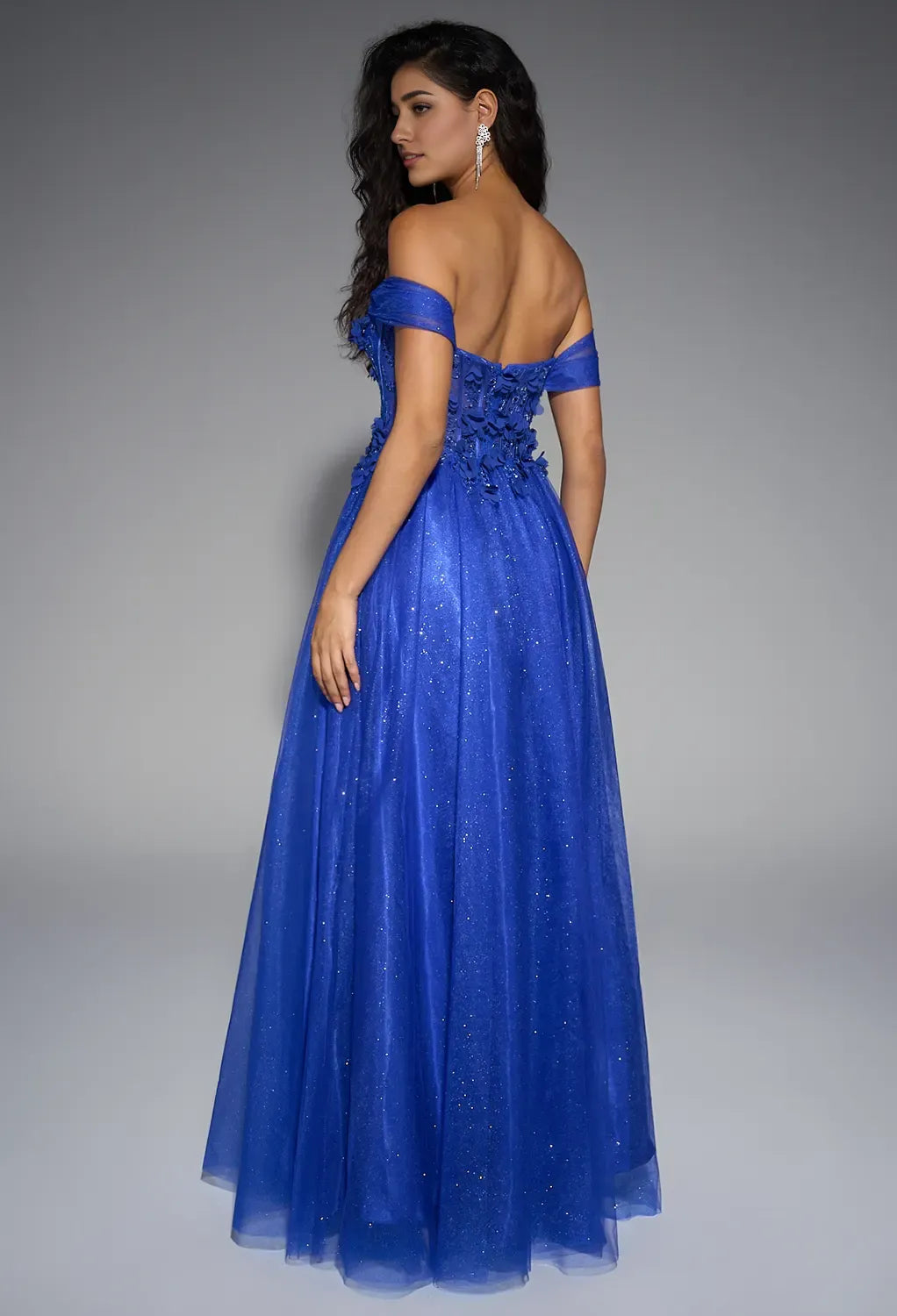 Blue A-line Sweetheart Neckline Off the Shoulder Floor Length Prom Dresses Sleeveless Corset Cheap Royal Ball Gowns