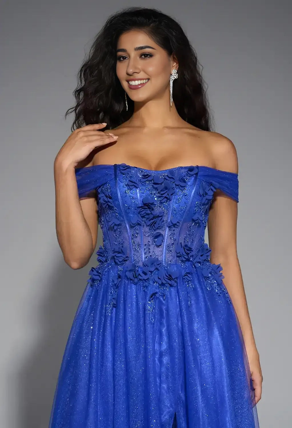 Blue A-line Sweetheart Neckline Off the Shoulder Floor Length Prom Dresses Sleeveless Corset Cheap Royal Ball Gowns