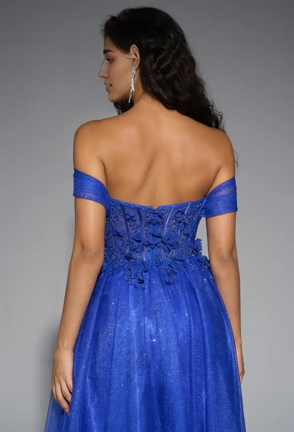 Blue A-line Sweetheart Neckline Off the Shoulder Floor Length Prom Dresses Sleeveless Corset Cheap Royal Ball Gowns