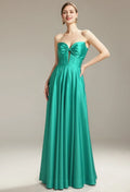 A-line Sweetheart Neckline Strapless Floor Length Prom Dresses Sleeveless Pleat Discount Long Bridesmaid Dresses