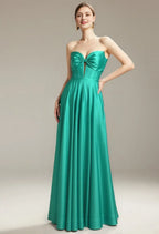 A-line Sweetheart Neckline Strapless Floor Length Prom Dresses Sleeveless Pleat Discount Long Bridesmaid Dresses