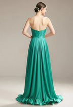 A-line Sweetheart Neckline Strapless Floor Length Prom Dresses Sleeveless Pleat Discount Long Bridesmaid Dresses