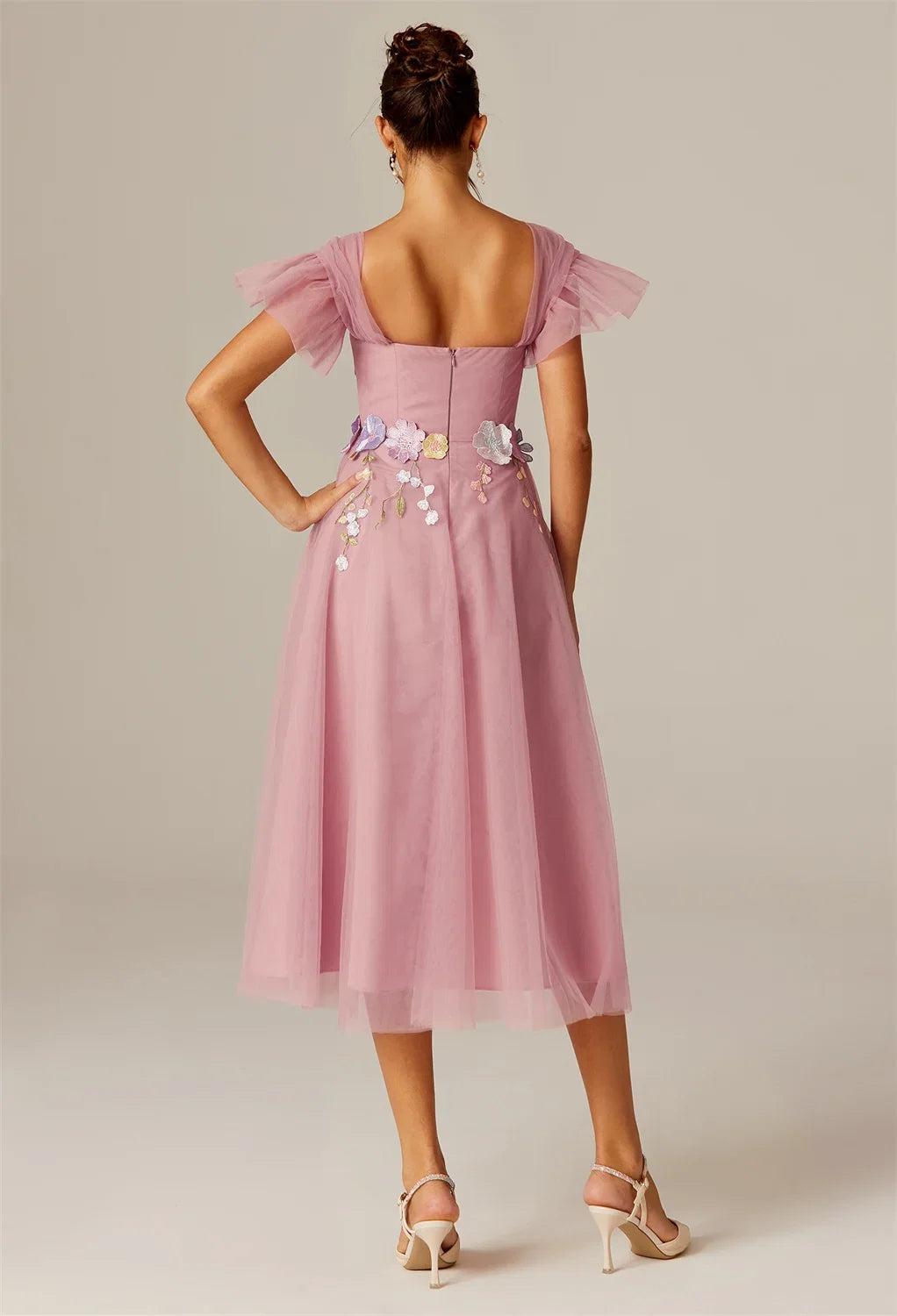 Steaming A-line Sweetheart Neckline Tea Length Flutter Sleeve Prom Dresses Affordable A-Line Evening Dresses