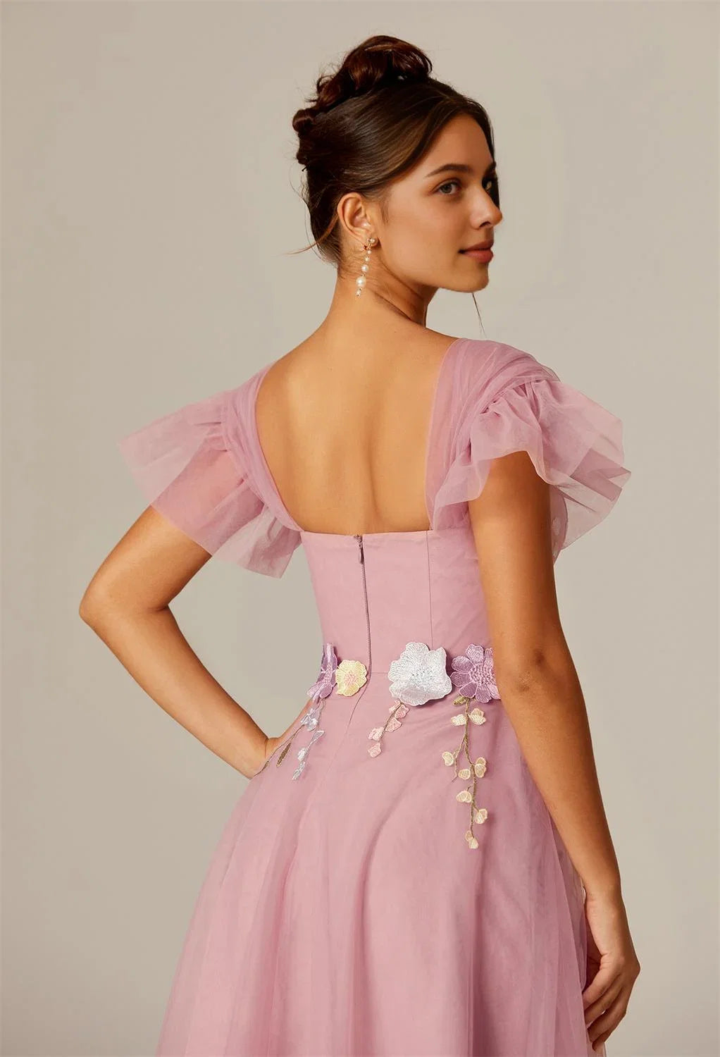 Steaming A-line Sweetheart Neckline Tea Length Flutter Sleeve Prom Dresses Affordable A-Line Evening Dresses