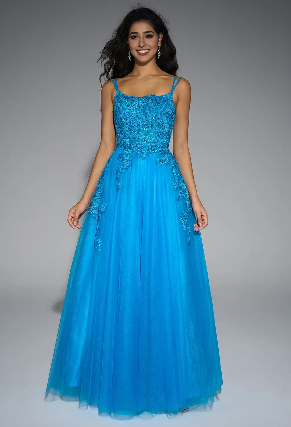 A-line U-Neck Spaghetti Straps Floor Length Prom Dresses Sleeveless Applique Hot Sale Long Evening Dresses