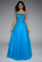 A-line U-Neck Spaghetti Straps Floor Length Prom Dresses Sleeveless Applique Hot Sale Long Evening Dresses