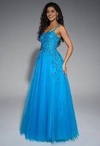 A-line U-Neck Spaghetti Straps Floor Length Prom Dresses Sleeveless Applique Hot Sale Long Evening Dresses