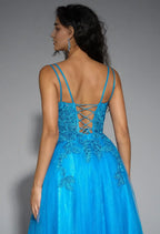 A-line U-Neck Spaghetti Straps Floor Length Prom Dresses Sleeveless Applique Hot Sale Long Evening Dresses