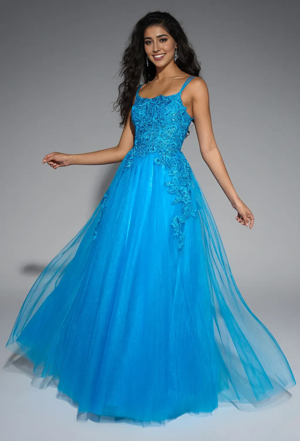 A-line U-Neck Spaghetti Straps Floor Length Prom Dresses Sleeveless Applique Hot Sale Long Evening Dresses