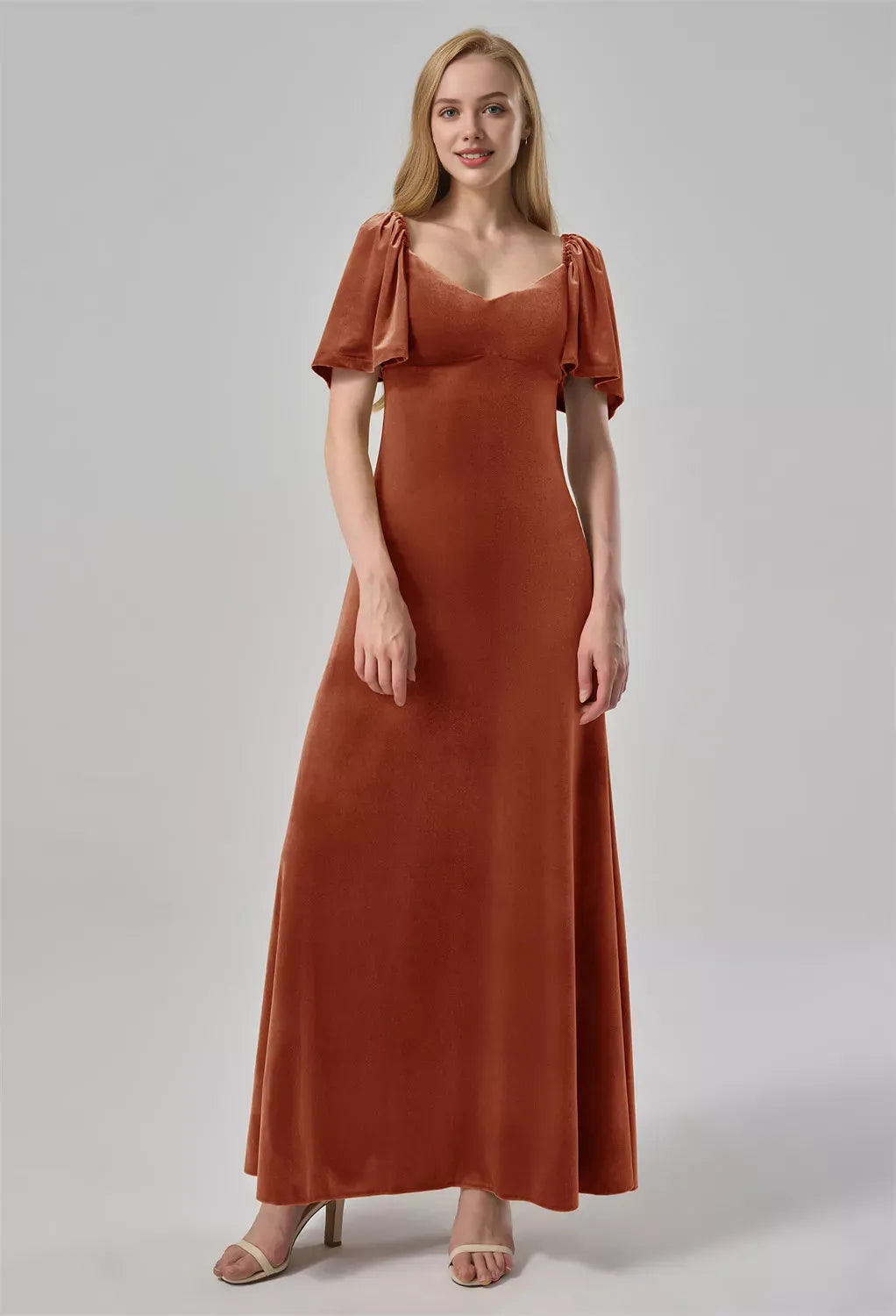 A-line V-Neck Ankle Length Short Sleeves Prom Dresses Chic Ruching With Sleeves Evening Dresses