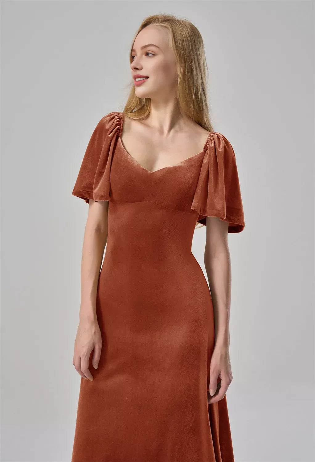 A-line V-Neck Ankle Length Short Sleeves Prom Dresses Chic Ruching With Sleeves Evening Dresses