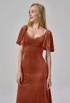 A-line V-Neck Ankle Length Short Sleeves Prom Dresses Chic Ruching With Sleeves Evening Dresses
