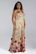 A-line V-Neck Elegant Floor Length Prom Dress 3D Floral Embroidered Sleeveless Hot Sale Long Evening Dresses