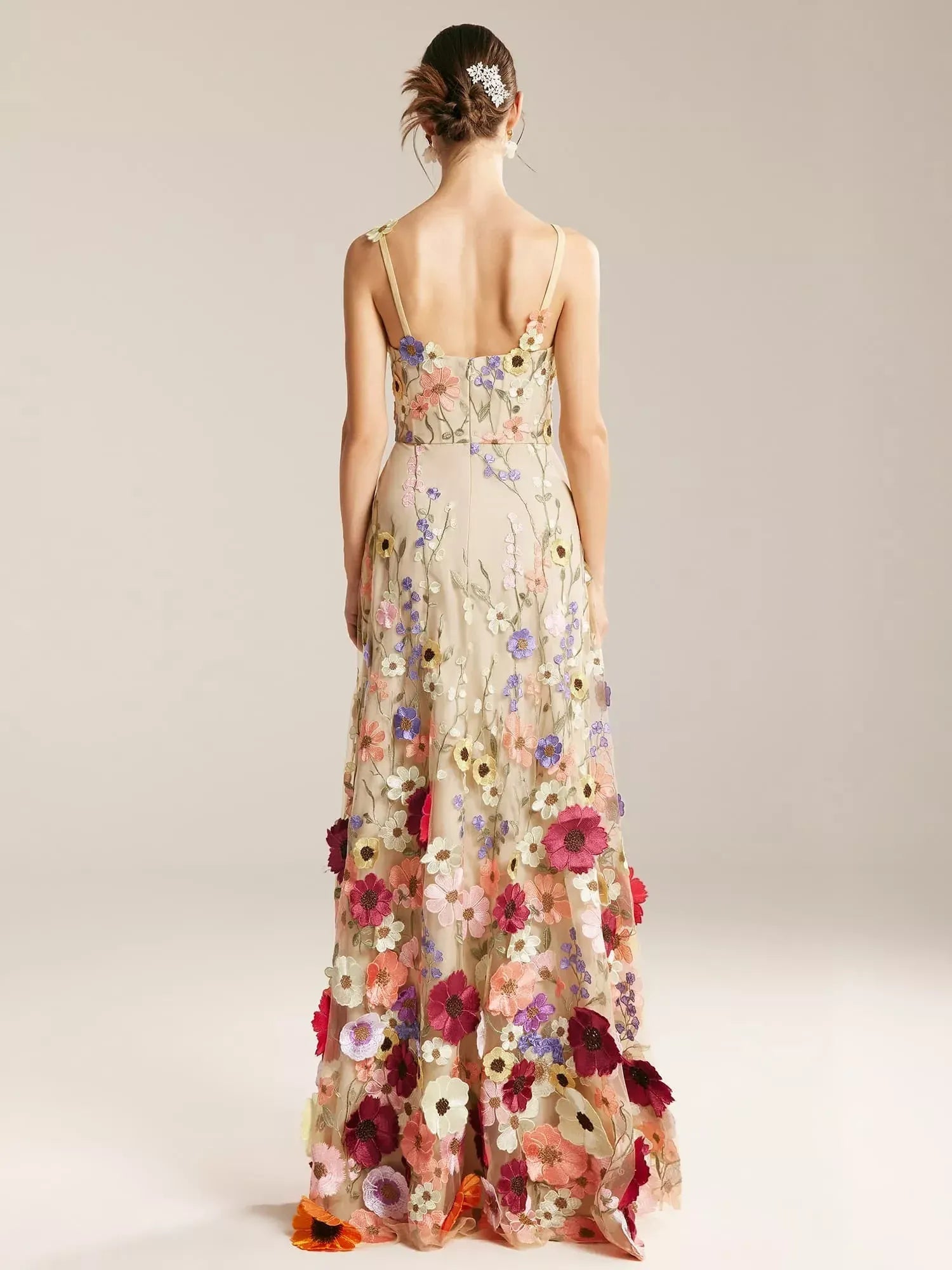 A-line V-Neck Elegant Floor Length Prom Dress 3D Floral Embroidered Sleeveless Hot Sale Long Evening Dresses