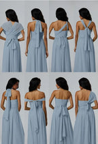A-line V-Neck Floor Length Short Sleeves Prom Dresses Sleeveless Strapless Cheap Bridesmaid Dresses With Slit