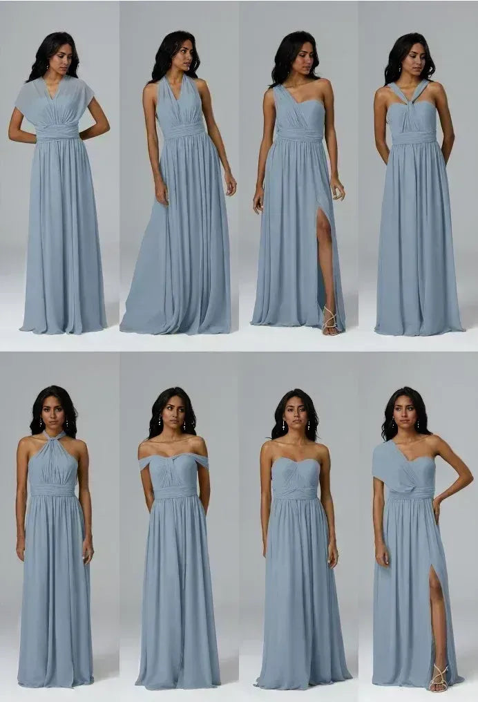 A-line V-Neck Floor Length Short Sleeves Prom Dresses Sleeveless Strapless Cheap Bridesmaid Dresses With Slit