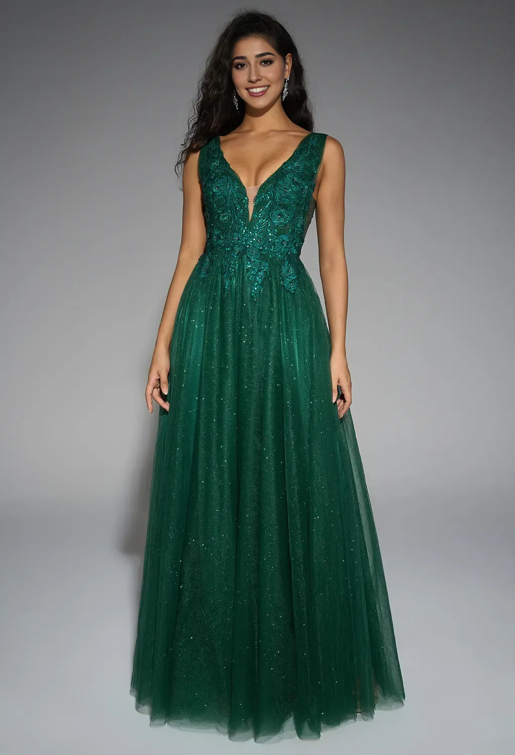 A-line V-Neck Regular Straps Floor Length Prom Dresses Sleeveless Applique Affordable Evening Dresses