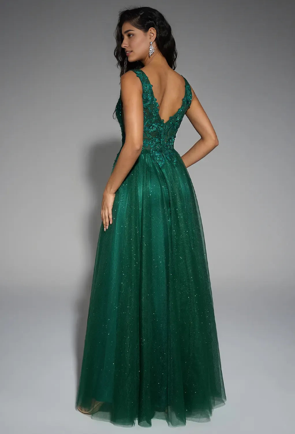 A-line V-Neck Regular Straps Floor Length Prom Dresses Sleeveless Applique Affordable Evening Dresses