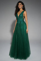A-line V-Neck Regular Straps Floor Length Prom Dresses Sleeveless Applique Affordable Evening Dresses