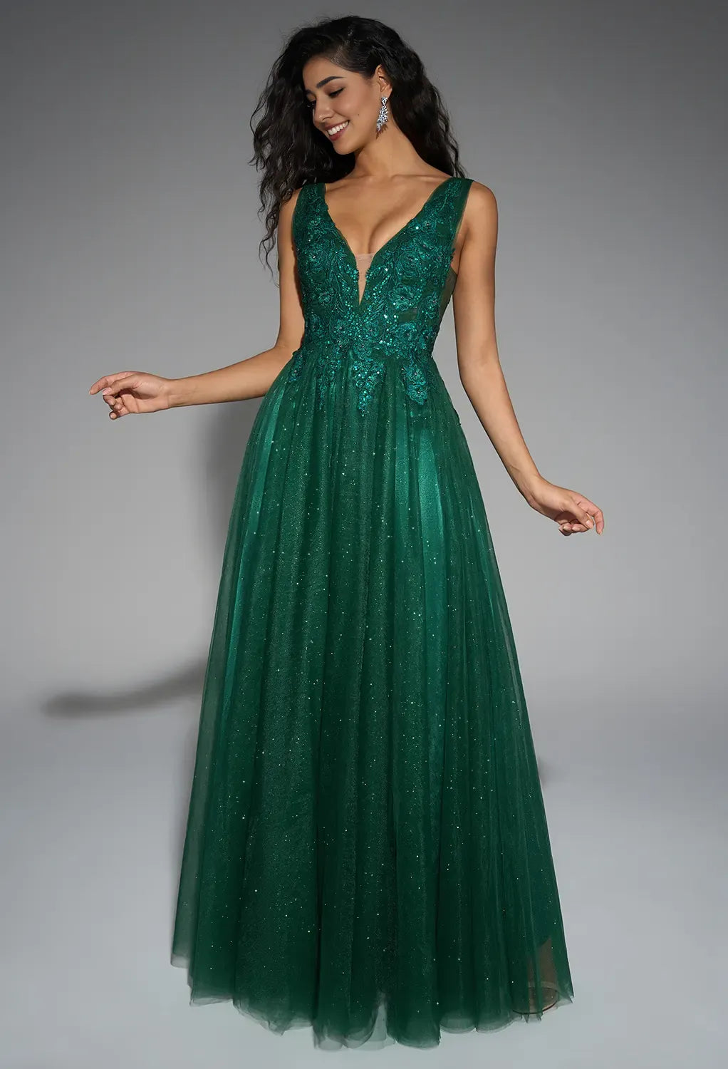 A-line V-Neck Regular Straps Floor Length Prom Dresses Sleeveless Applique Affordable Evening Dresses