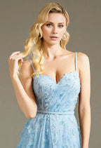 A-line V-Neck Spaghetti Straps Floor Length Evening Dresses Sleeveless 3D Floral Embroidered Affordable Strapless Prom Dresses