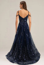 A-line V-Neck Spaghetti Straps Floor Length Evening Dresses Sleeveless Appliques Affordable Strapless Prom Dresses