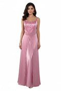 Prom Dress A Line Beaded Satin Spaghetti Strap Light Pink Floor Length Glamorous Gown For Prom Goers