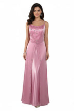 Prom Dress A Line Beaded Satin Spaghetti Strap Light Pink Floor Length Glamorous Gown For Prom Goers