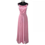 Prom Dress A Line Beaded Satin Spaghetti Strap Light Pink Floor Length Glamorous Gown For Prom Goers