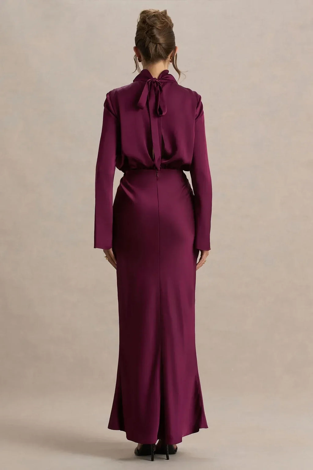 Absorbing Sheath High Neck Flared Sleeve Tie Back Floor Length Evening Dress