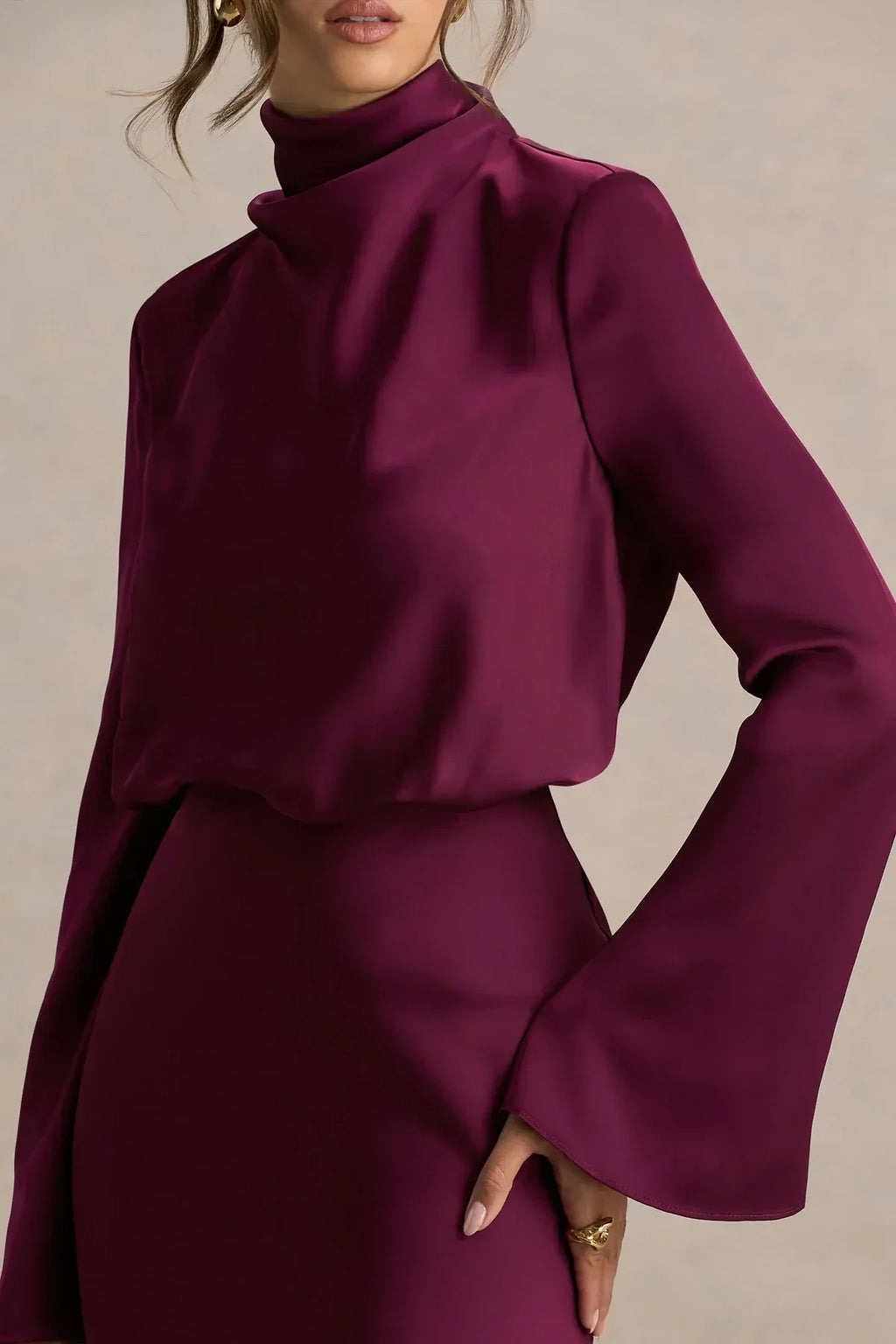 Absorbing Sheath High Neck Flared Sleeve Tie Back Floor Length Evening Dress