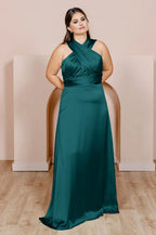 Affordable A-Line Halter Neck Sleeveless Floor-Length Plus Size Prom Dress