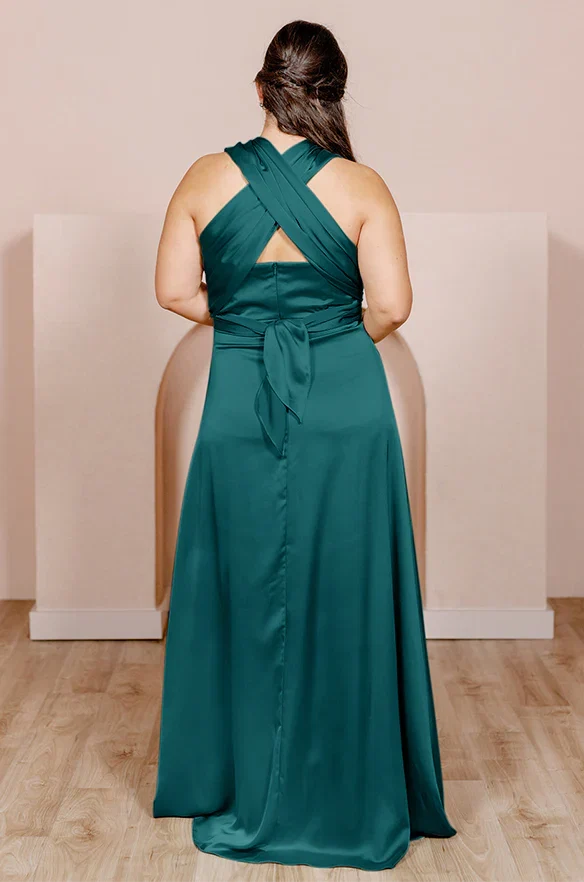 Affordable A-Line Halter Neck Sleeveless Floor-Length Plus Size Prom Dress