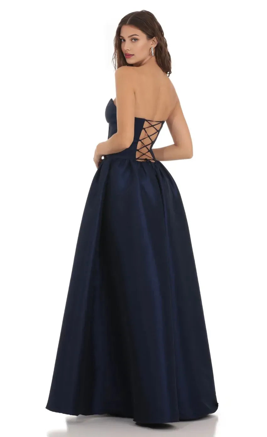 Affordable A-Line/Princess Strapless Sleeveless Backless Floor-Length Prom Dress