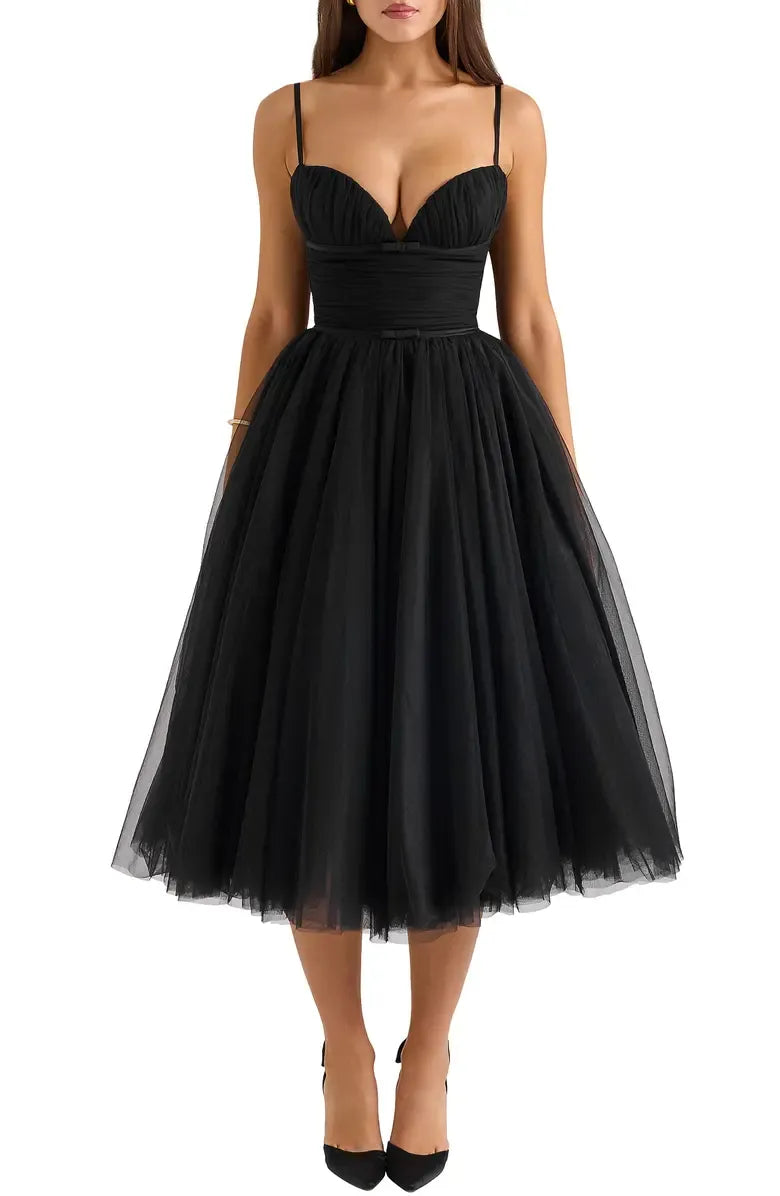 Affordable A-Line Spaghetti Straps Sleeveless Tea-Length Prom Dress
